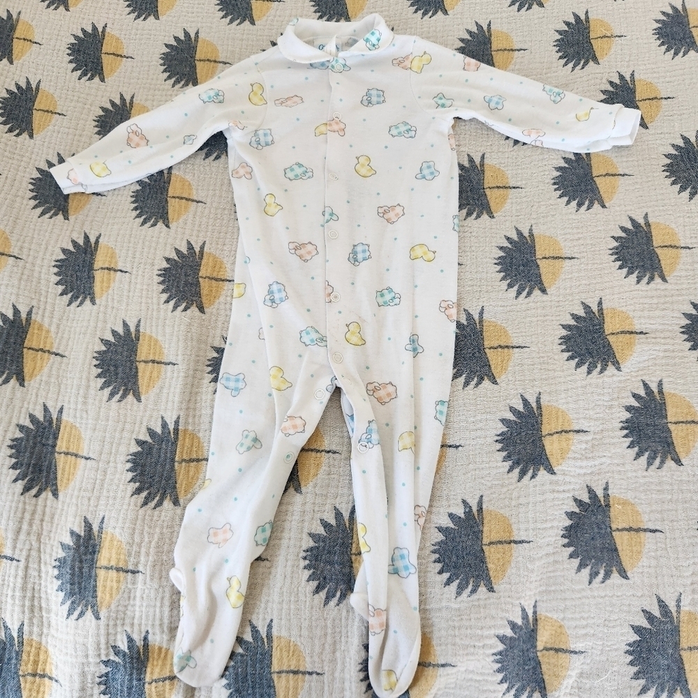 Carters Vintage Footie Sleeper Button Up Large 18-23lb Duck Sheep Print Collar